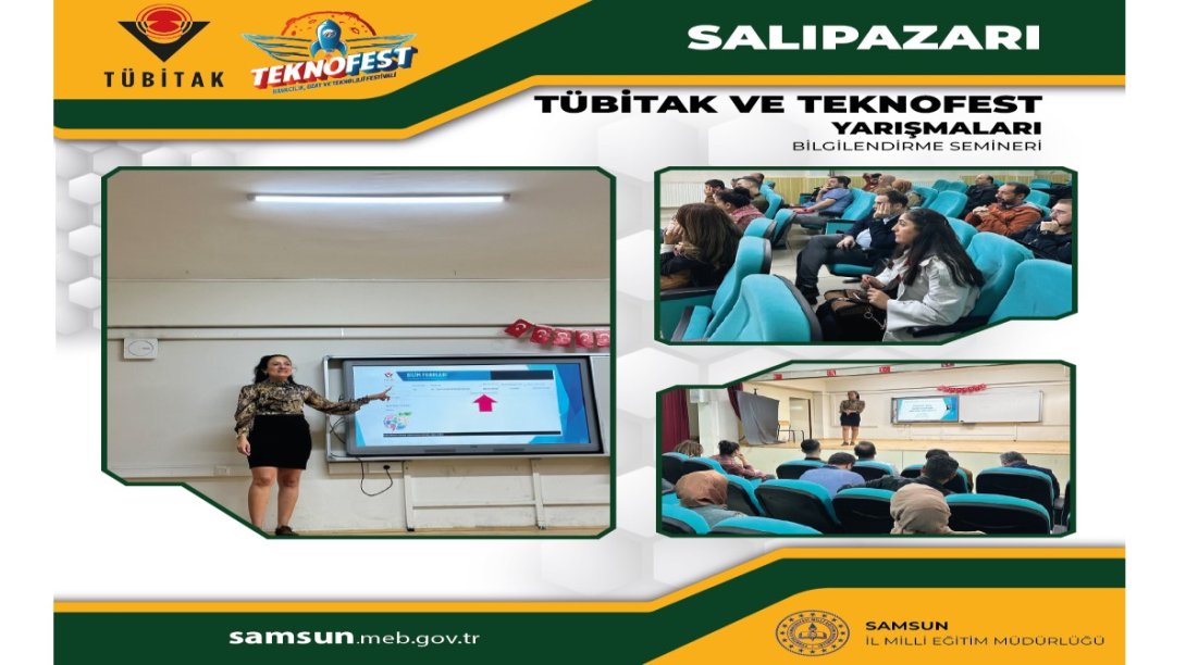 Salıpazarı ilçemizde görev yapan yönetici ve öğretmenlerimize yönelik Tübitak projeleri ve Teknofest yarışmaları bilgilendirme seminerleri gerçekleştirildi.