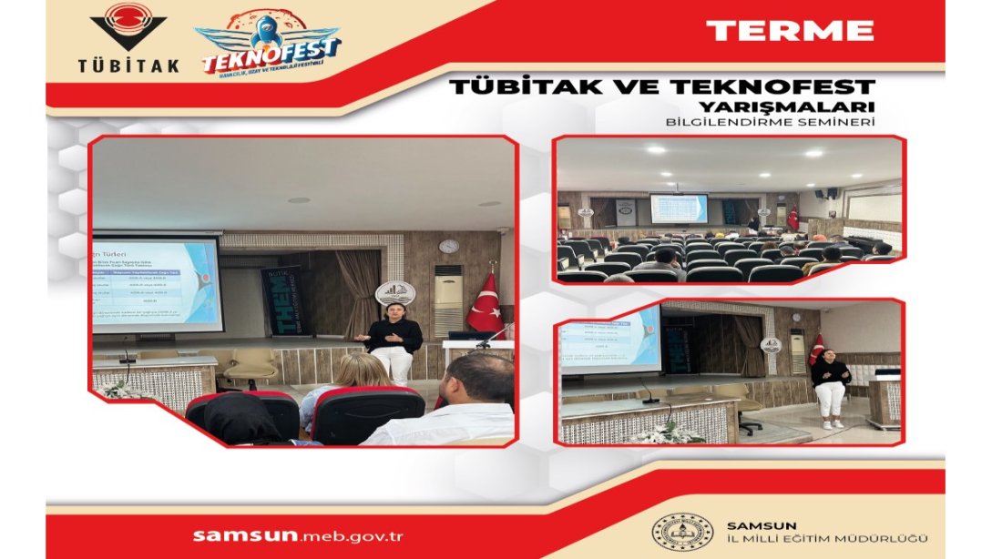 Terme ilçemizde görev yapan yönetici ve öğretmenlerimize yönelik Tübitak projeleri ve Teknofest yarışmaları bilgilendirme seminerleri gerçekleştirildi.